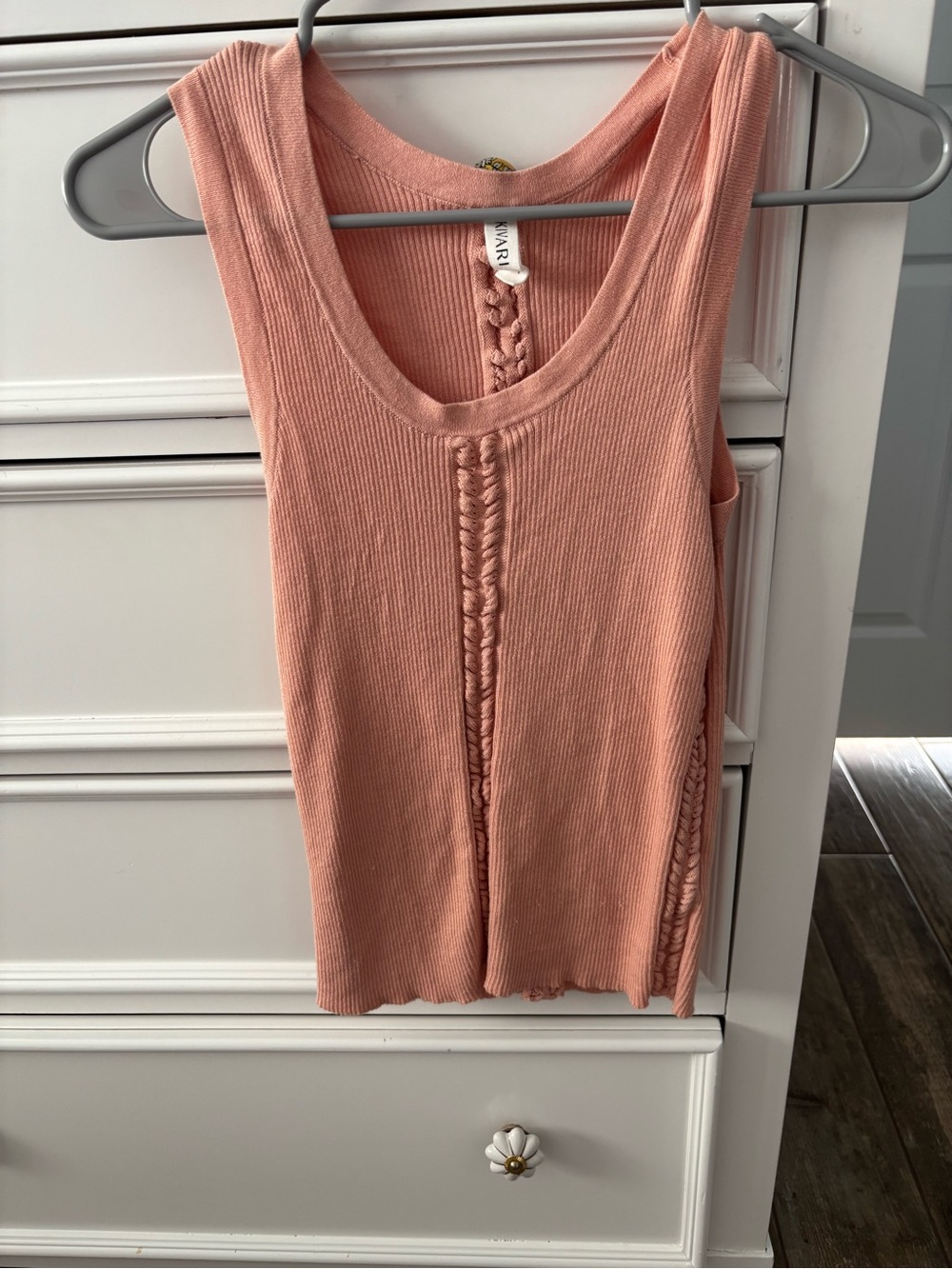 Kivari Peach Ribbed Tank with Braided Front Detail